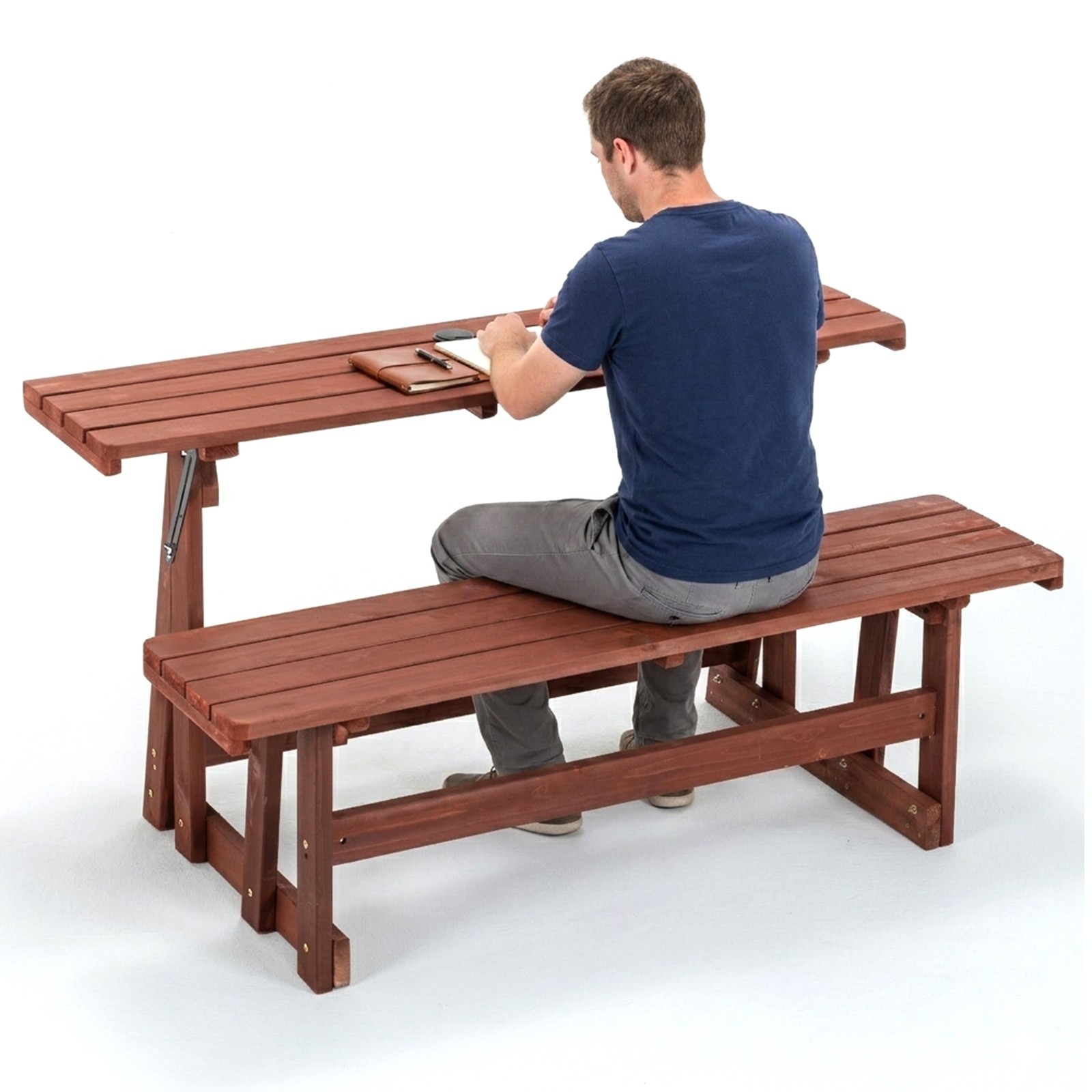 2-in-1 Convertible Picnic Bench Table Solid Wood Outdoor Dining Set