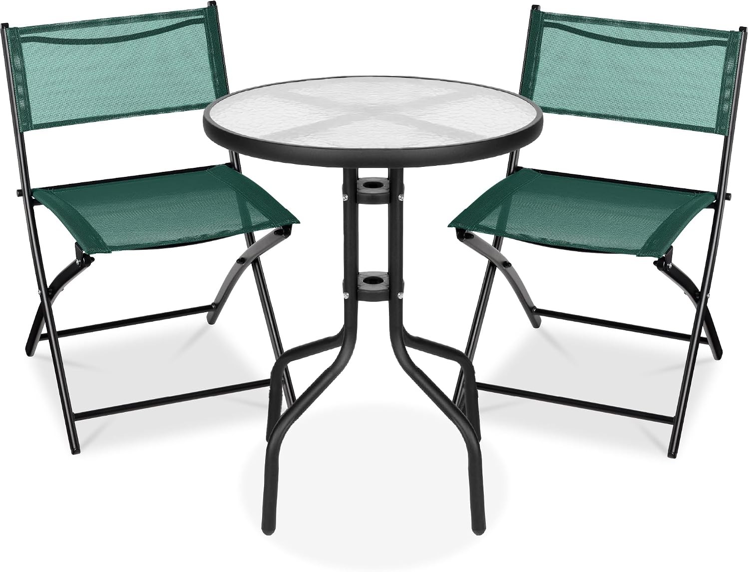 3-Piece Patio Bistro Dining Furniture Set w/Textured Glass Tabletop 2 Steel