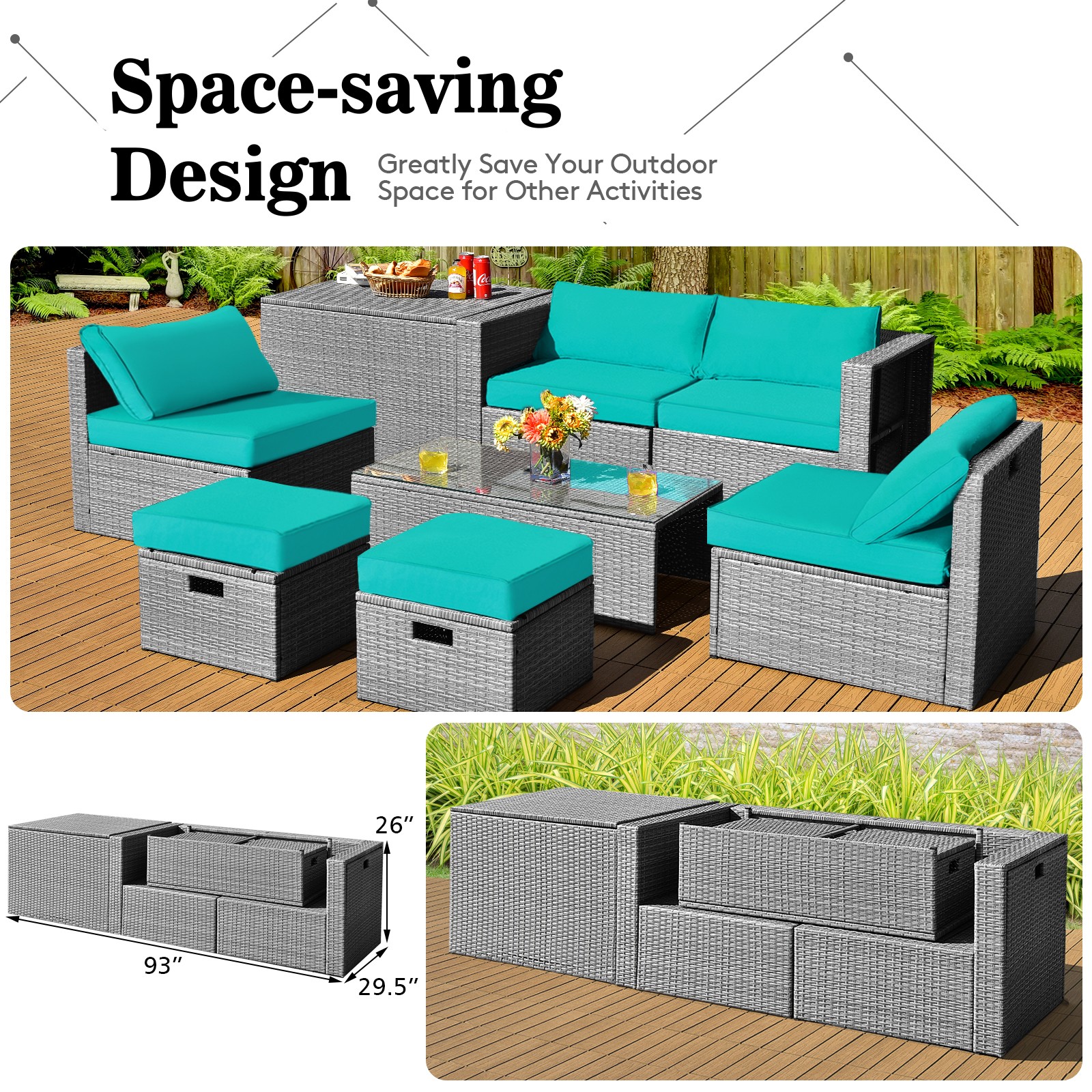 8PCS Patio Furniture Set Space-Saving Conversation Set w/ Waterproof Cover