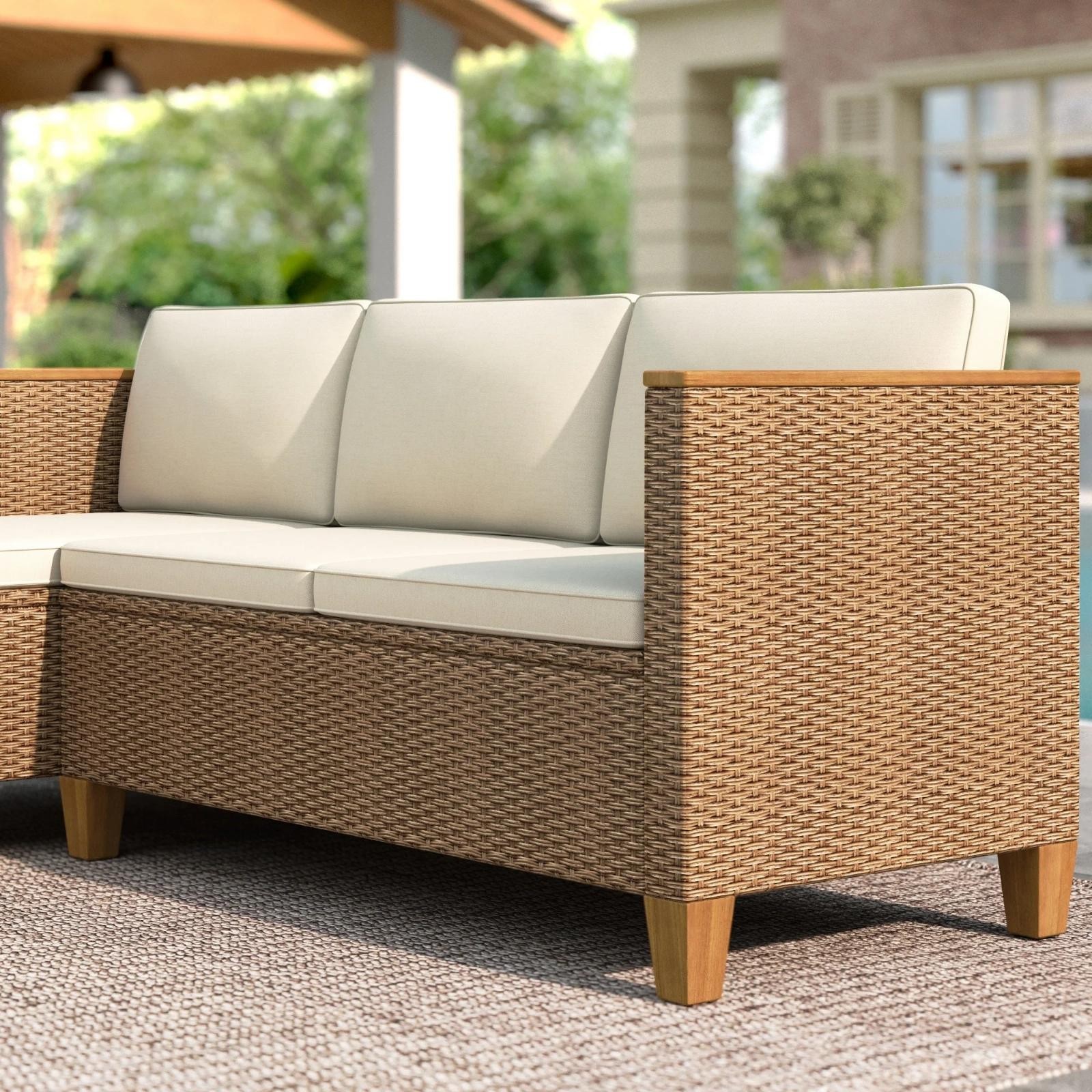 MF Studio 3 PCS Patio Furniture Set PE Rattan Sectional Sofa Ottoman Beige NEW