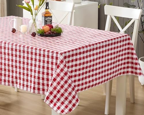 60 x 84 Inch Rectangle Vinyl Tablecloth with 84″ x 60″ (Rectangular) Red