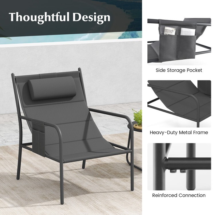 3PCS Patio Outdoor Furniture Bistro Set Metal Chair Padded Seat w/Coffee Table