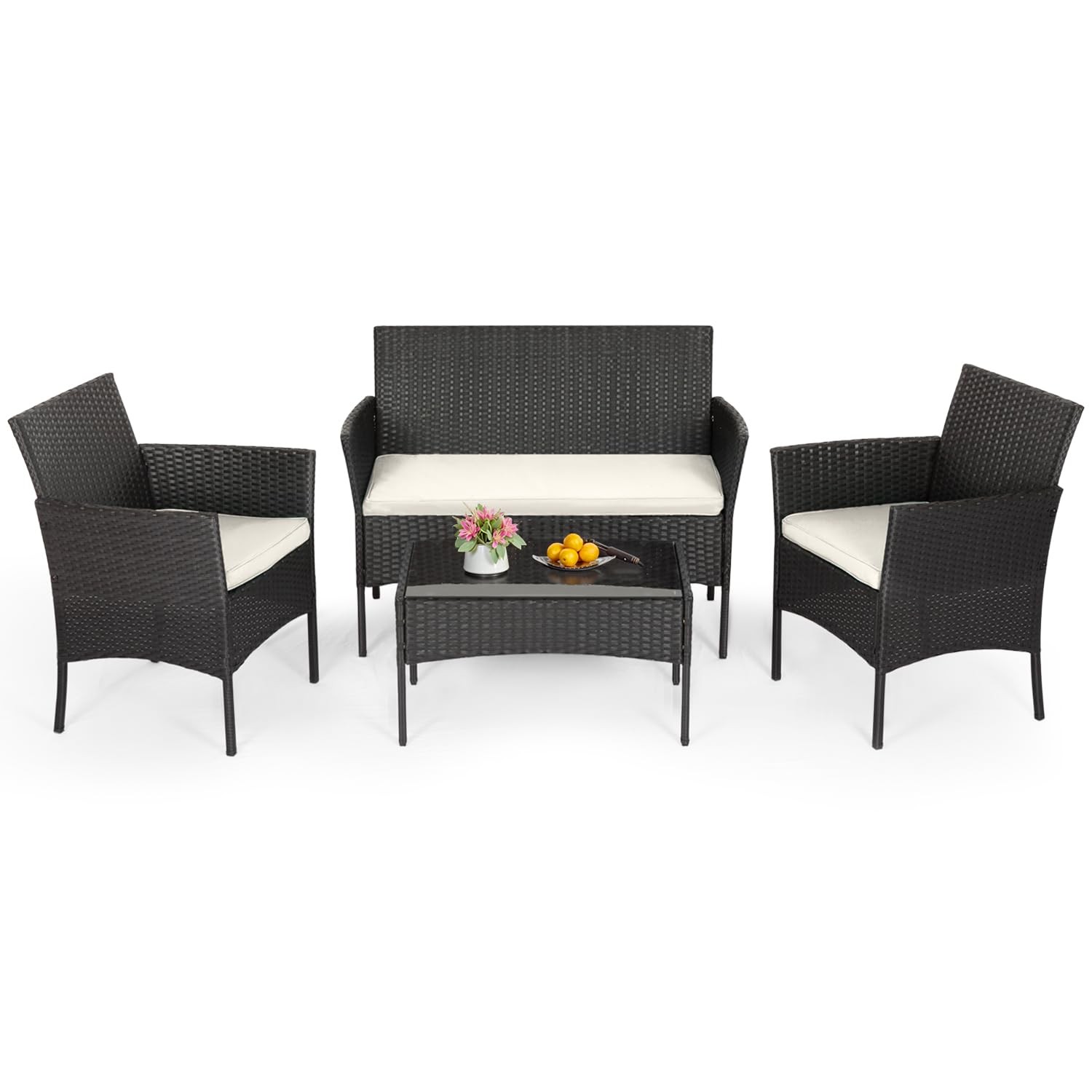 FDW | 4-Piece Patio Furniture Set | Black | Outdoor Wicker 4-Piece,