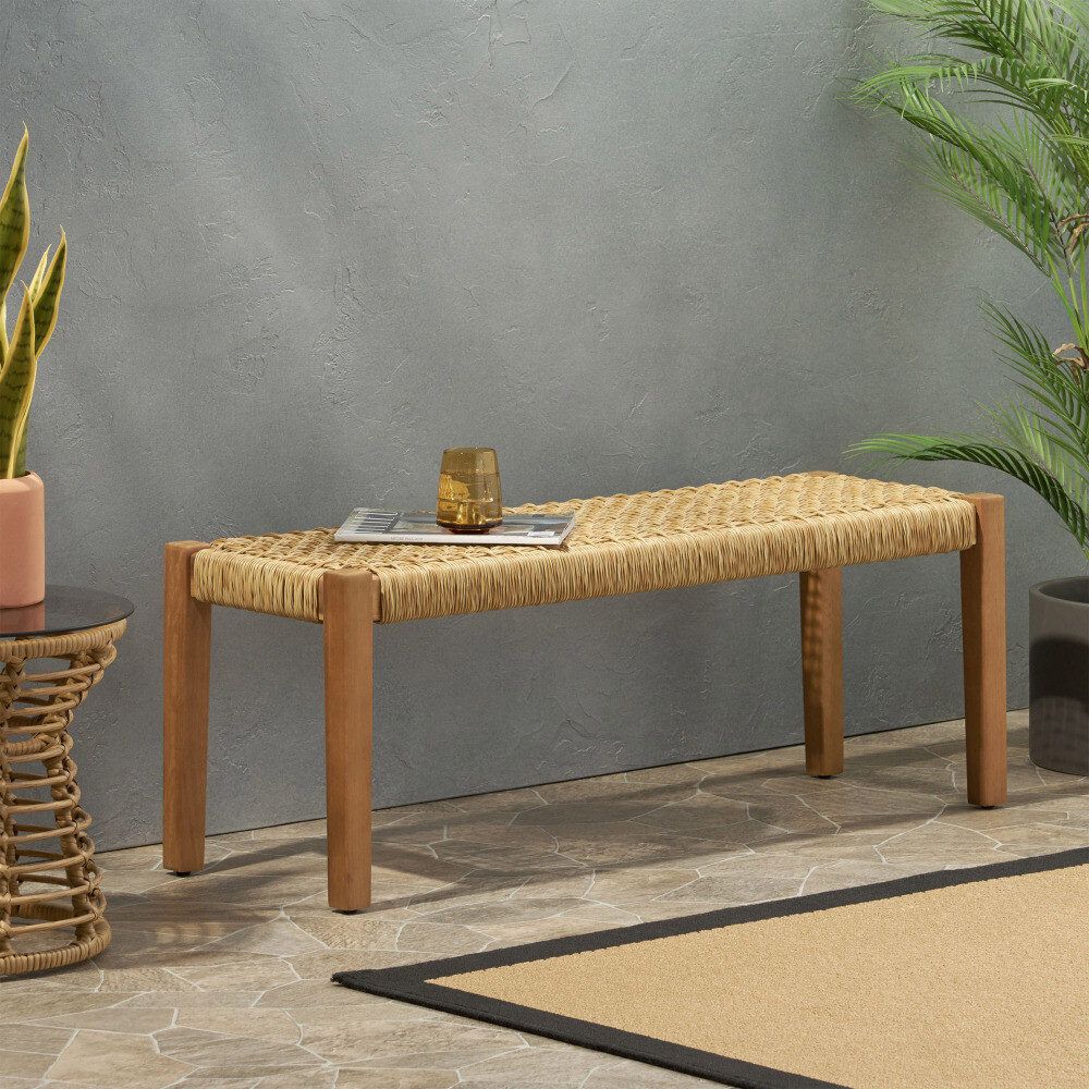 Outdoor Woven Chair, Patio Wicker Bench, Rustproof, Garden Furniture
