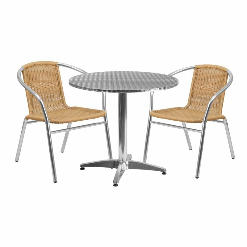 Flash Furniture 31.5Rd Aluminum Table Set-2 Ch In Beige