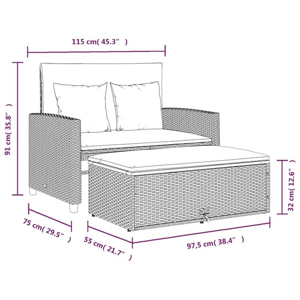 Bowery Hill Medium PE Wicker Acacia Wood & Powder-Coated Steel Garden Gray Sofa