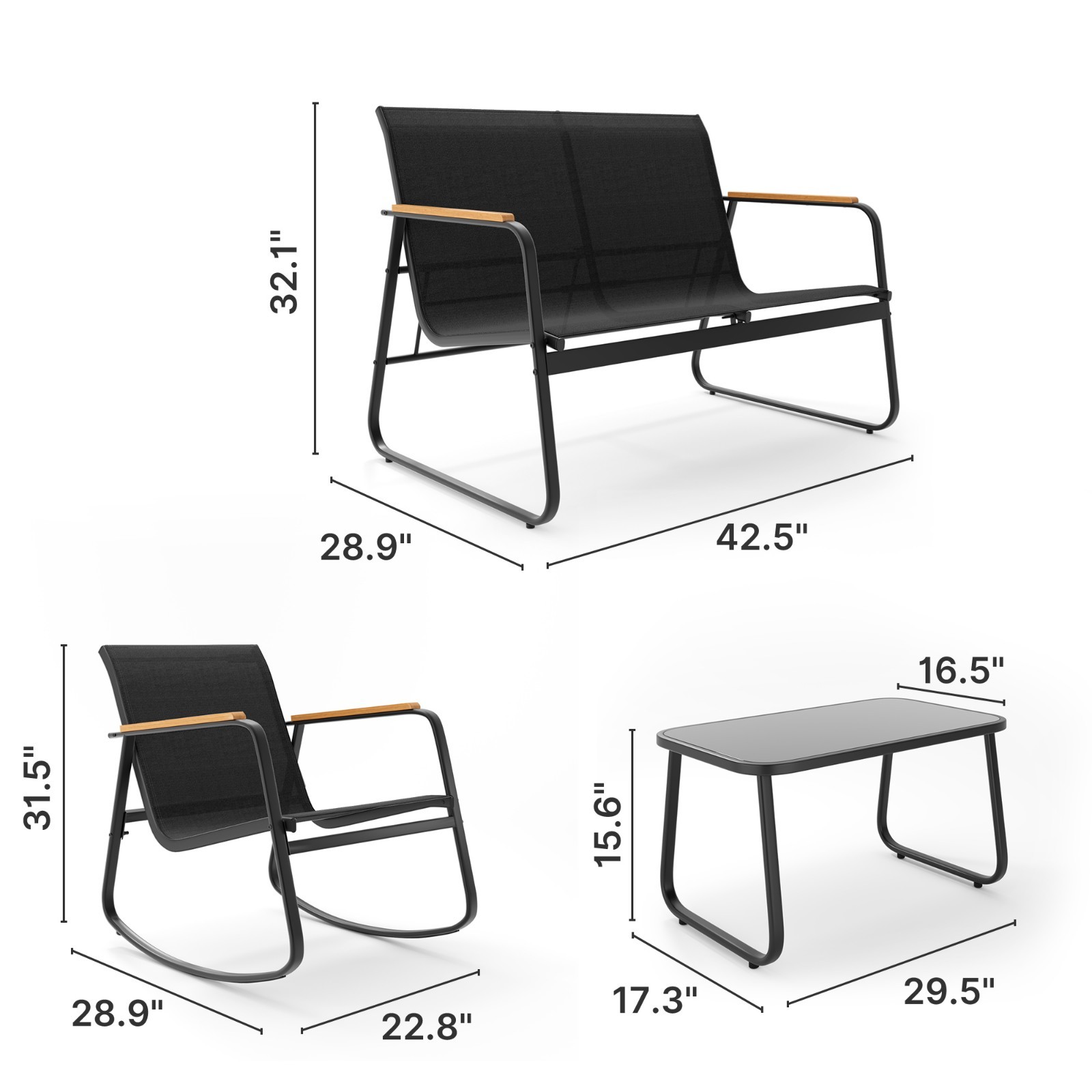 Patio Conversation Sets for 4, 4 Pieces Patio Furniture Sets with Rocking Chairs