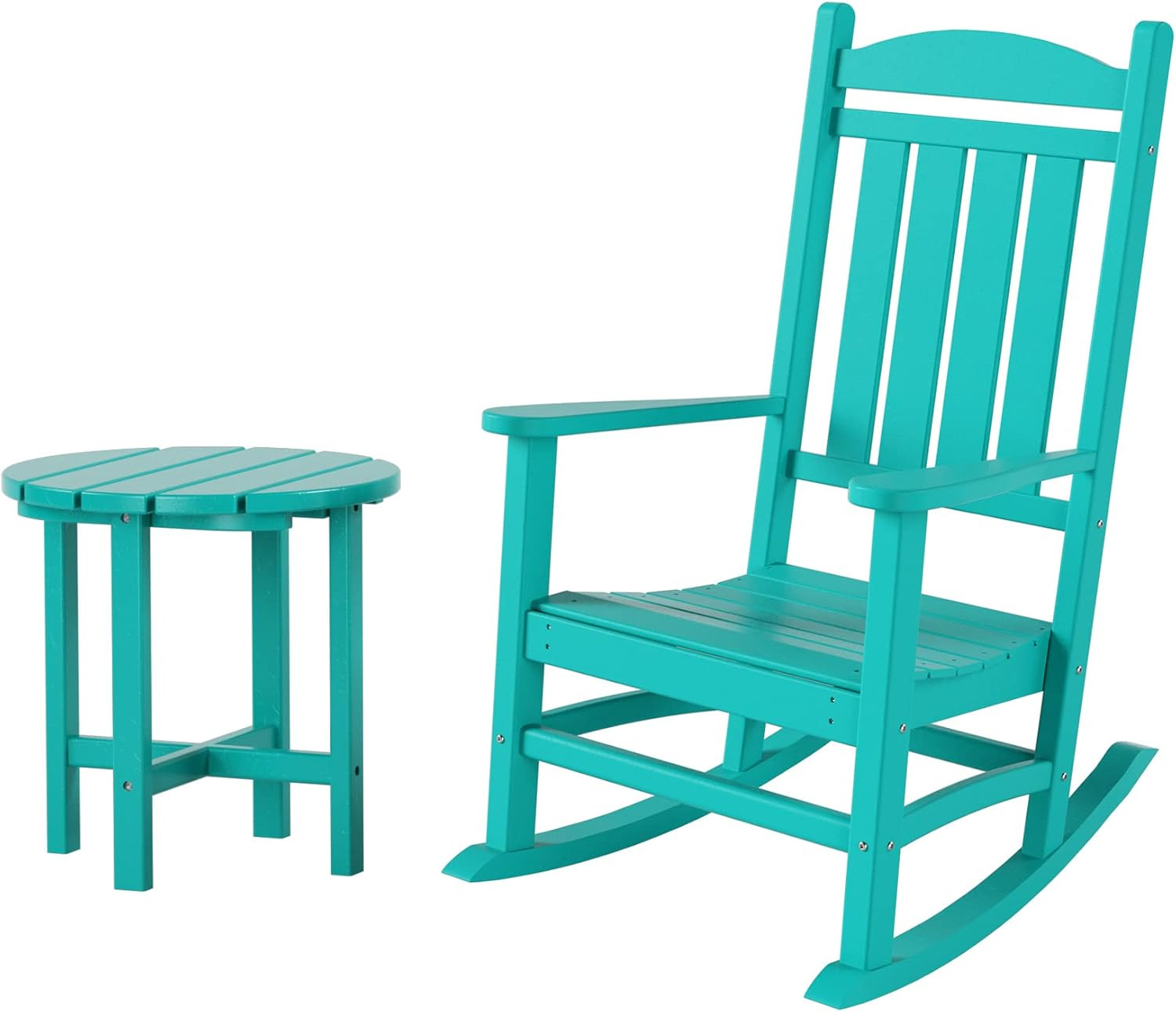 Malibu Malibu Outdoor Patio Porch Rocking Chair with Side Table Set, Turquoise