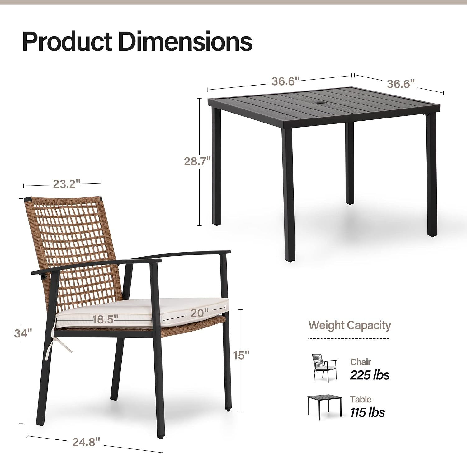 LAUSAINT HOME 5 Pieces Outdoor Patio Dining Set, Wicker Patio Furniture Set of 4