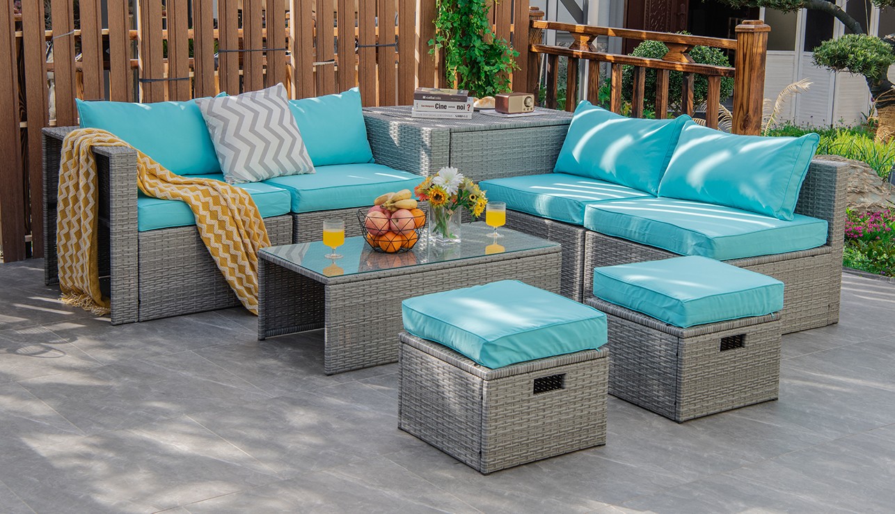 8PCS Patio Furniture Set Space-Saving Conversation Set w/ Waterproof Cover