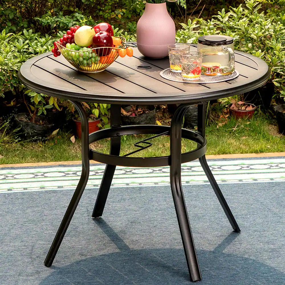 5-Piece Metal Outdoor Patio Dining Set with Slat round Table and Elegant Stackab