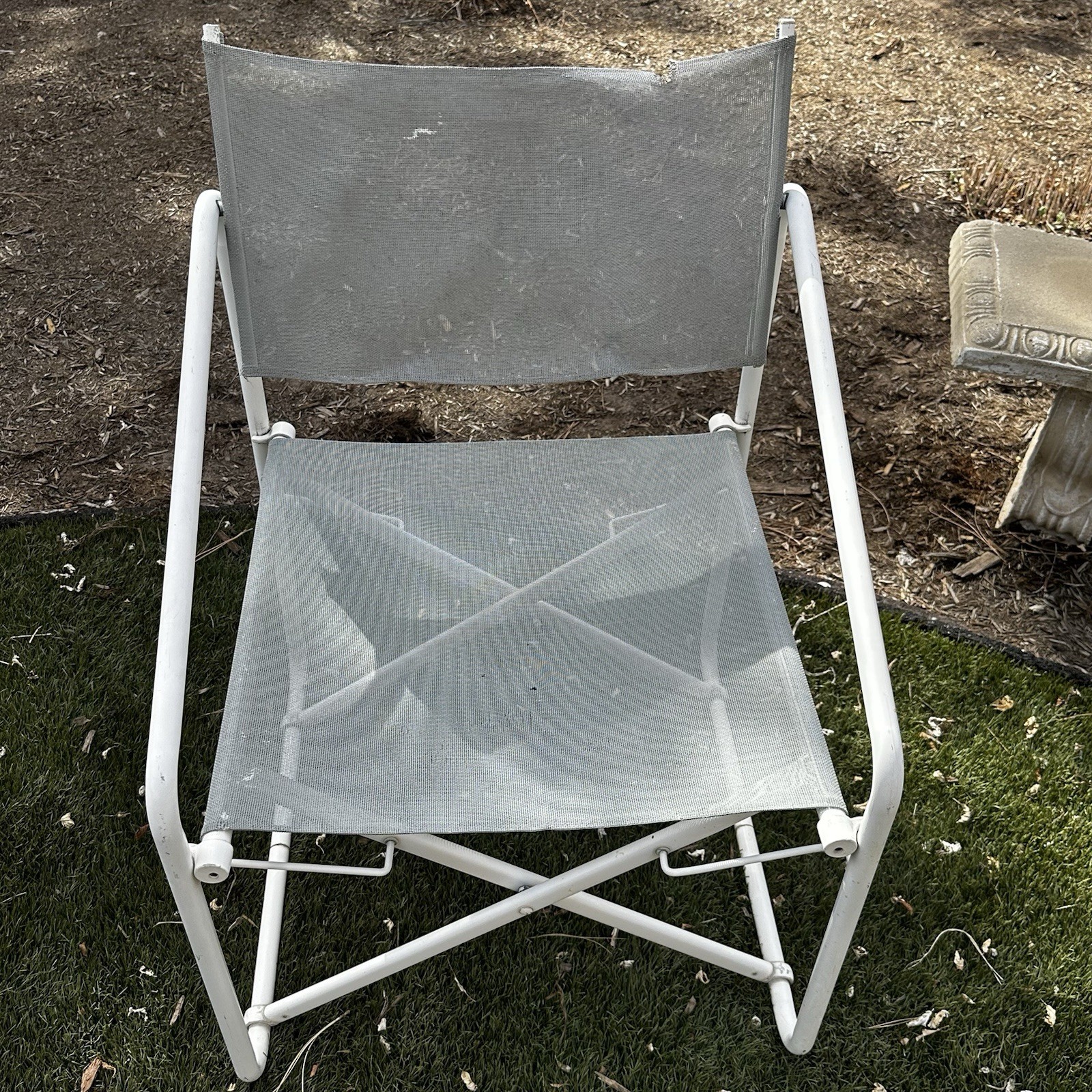 Brown Jordan Nomad Director Chair Set 4 Chairs Folding Patio Set Gray And White