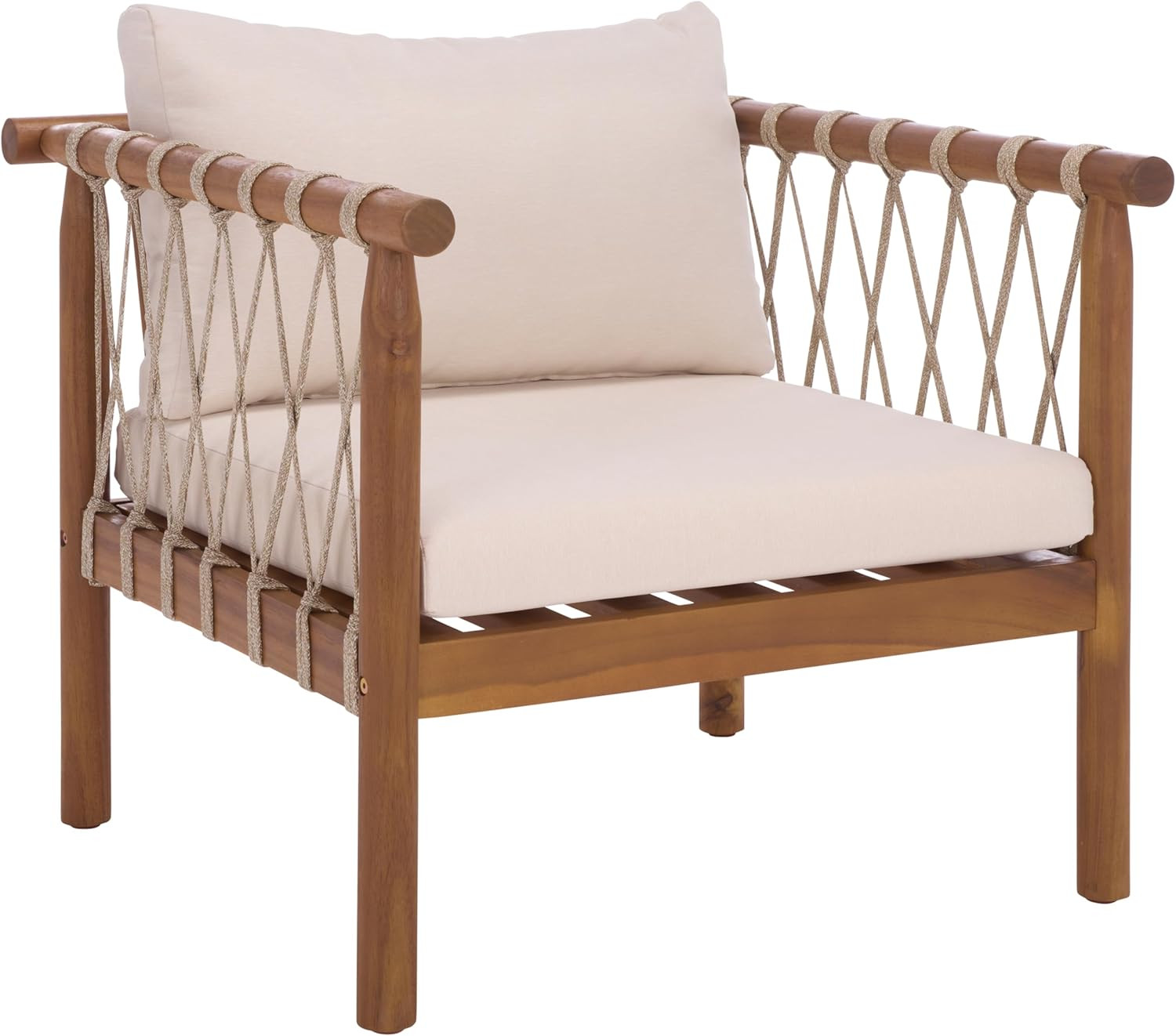 SAFAVIEH Outdoor Patio Furniture Collection – Sabrina Solid Wood Chair with Cush