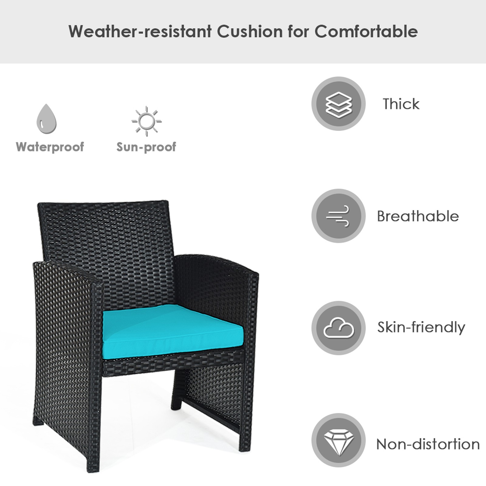 4PCS Rattan Outdoor Conversation Set Patio Furniture Set w/ Turquoise Cushions