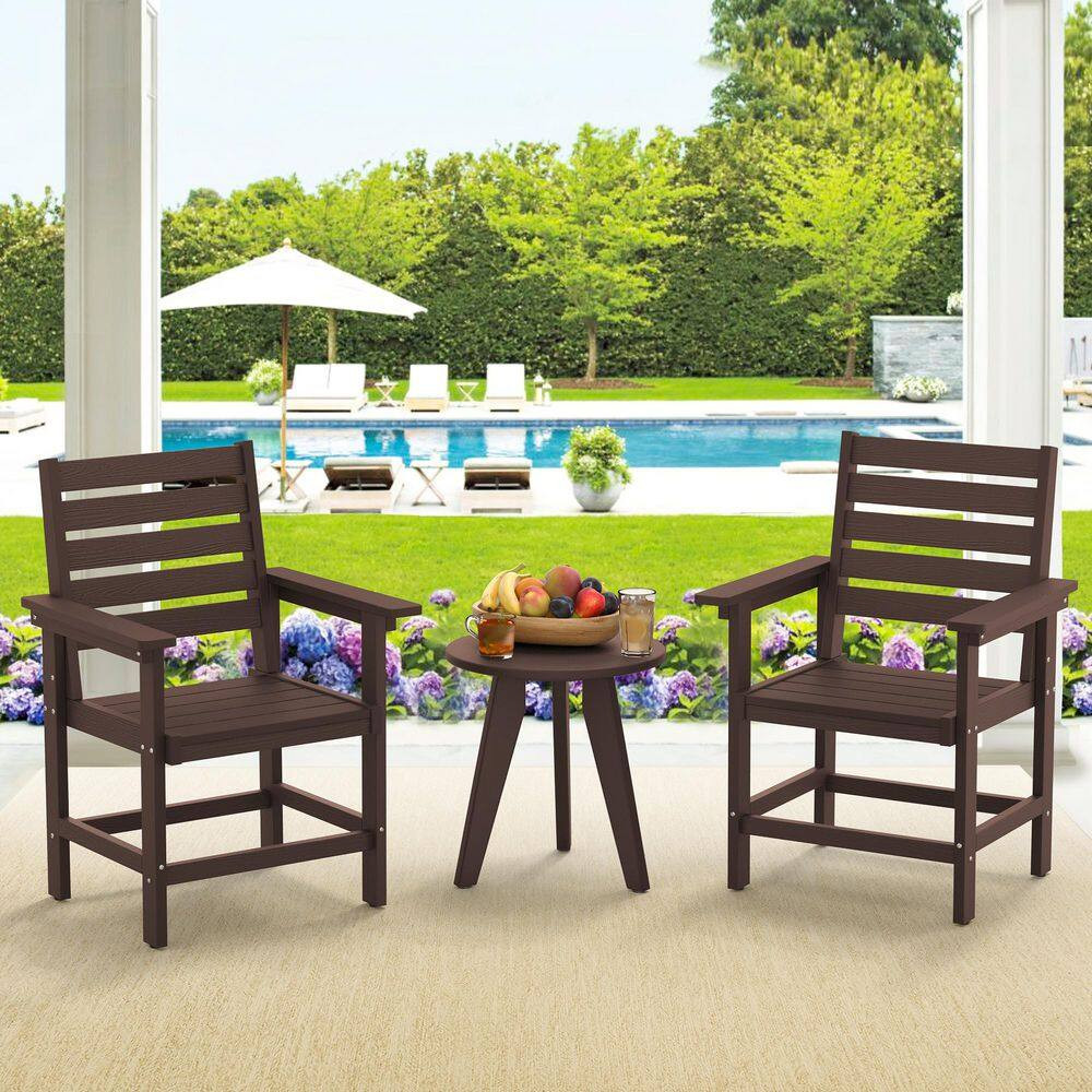 Coffee Color 2-Piece HDPS 18 in Outdoor Serving Bar Outdoor Patio Dining Chairs