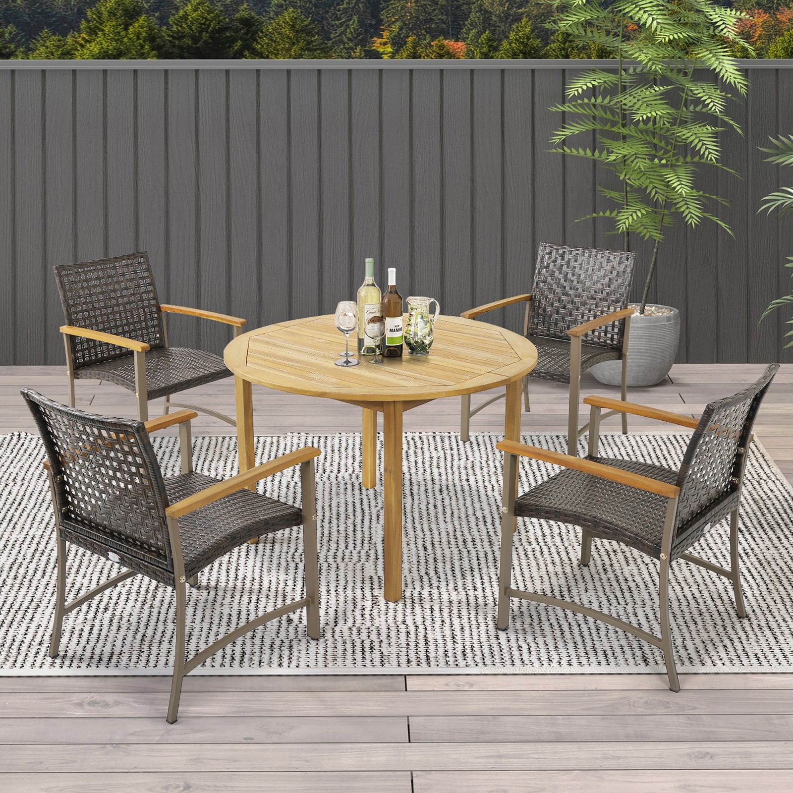 Outdoor Rattan Chair Set of 4 Patio PE Wicker Dining Chairs