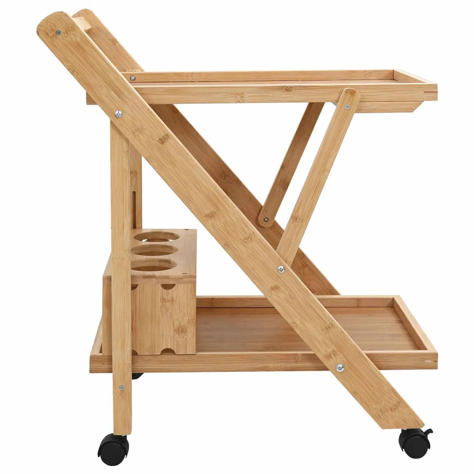 | Kitchen Trolley with Wheels | Folding Manual Light Brown Bamboo