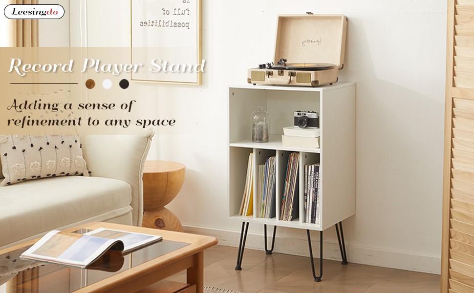 Record Player Stand with Vinyl Stora, Vinyl Record Stora Cabinet Holds