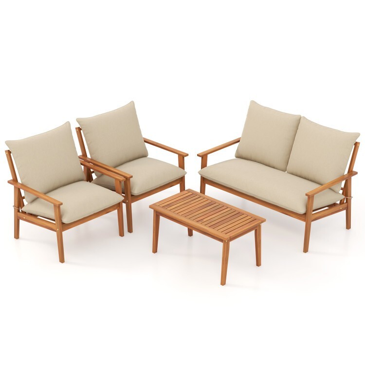 4 Pieces Patio Conversation Set Sofa Couch Outdoor Table Chairs W/ Soft Cushions