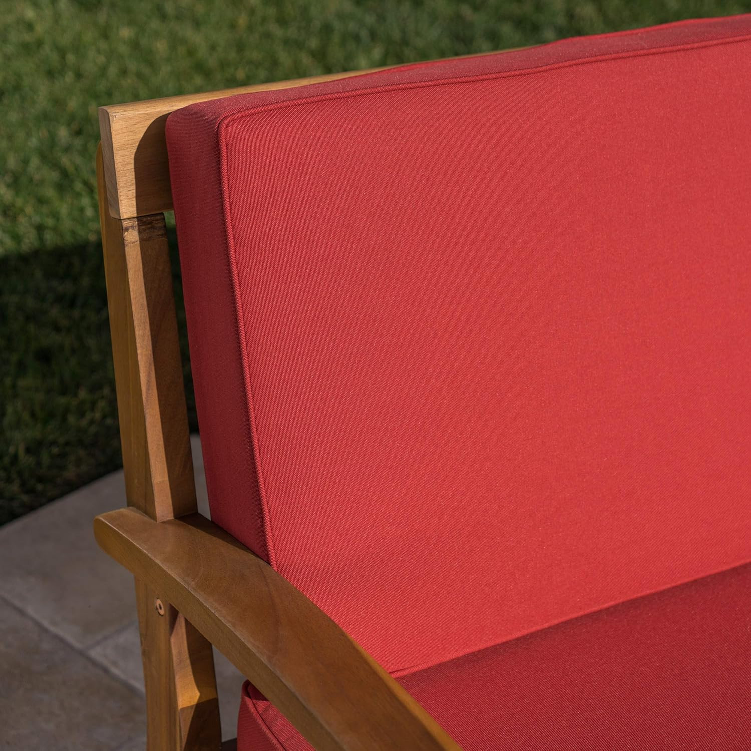 Red Acacia Wood Loveseat & Coffee Table Set with Water-Resistant Cushions