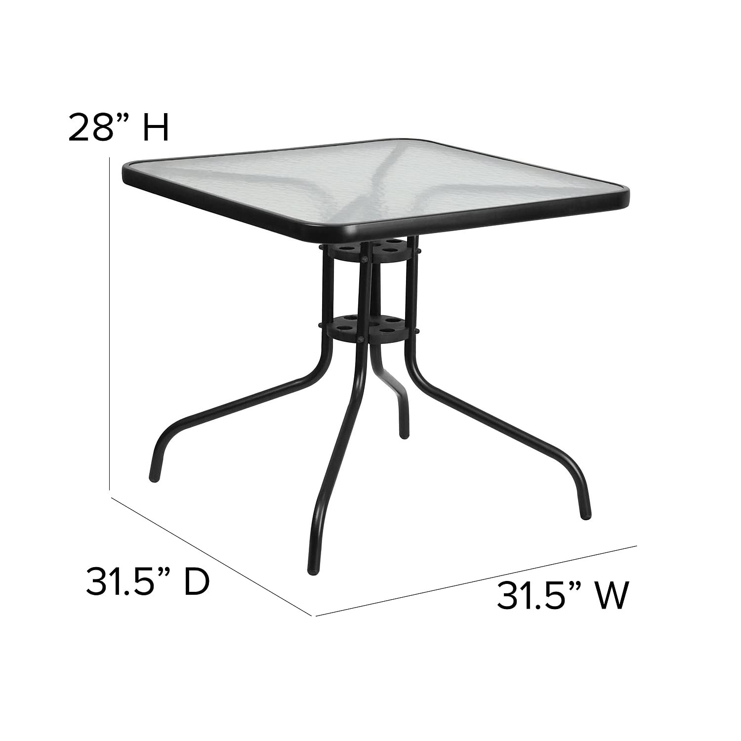 Flash Furniture 31.5″ Square Glass Top Patio Dining Table in Black