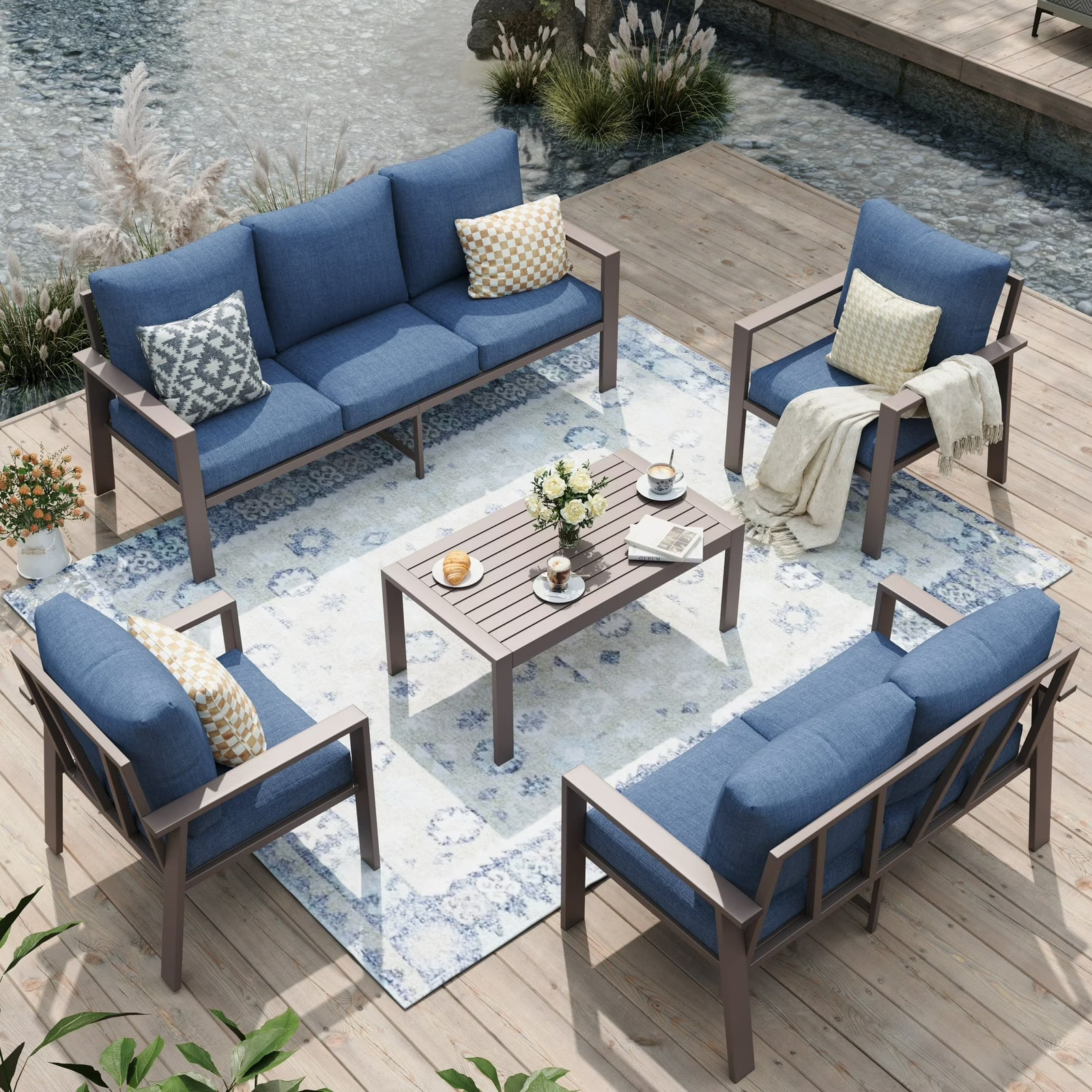 Aluminum Patio Furniture Set, Contemporary Outdoor Couch Set, Aluminum Patio Con