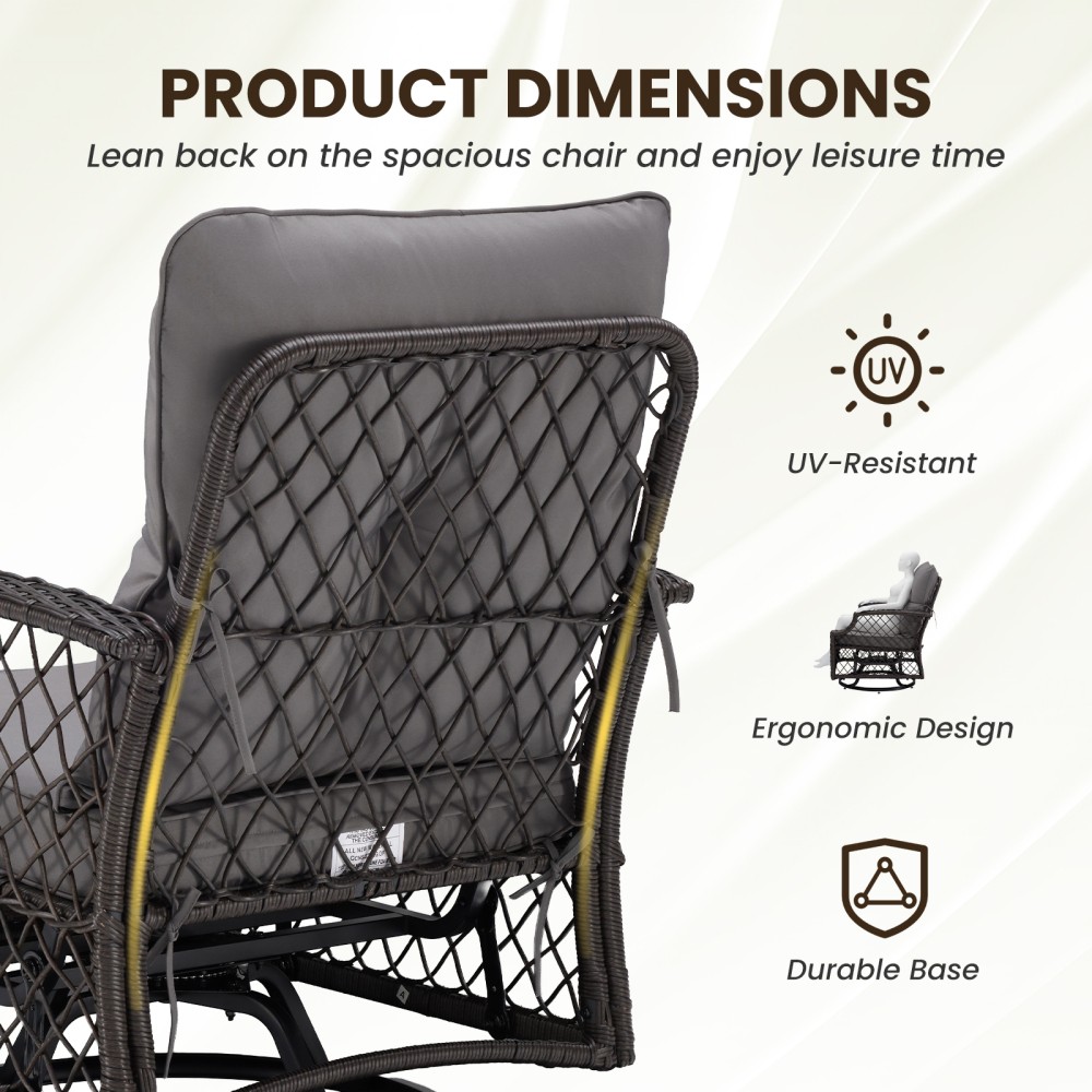 3-Piece Patio Set, Wicker Swivel Chairs with Cushions and Side Table for Yard