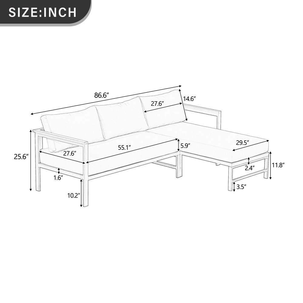 Outdoor L-Shaped Sofa Set with Thick Cushions & Weather-Resistant Iron Frame