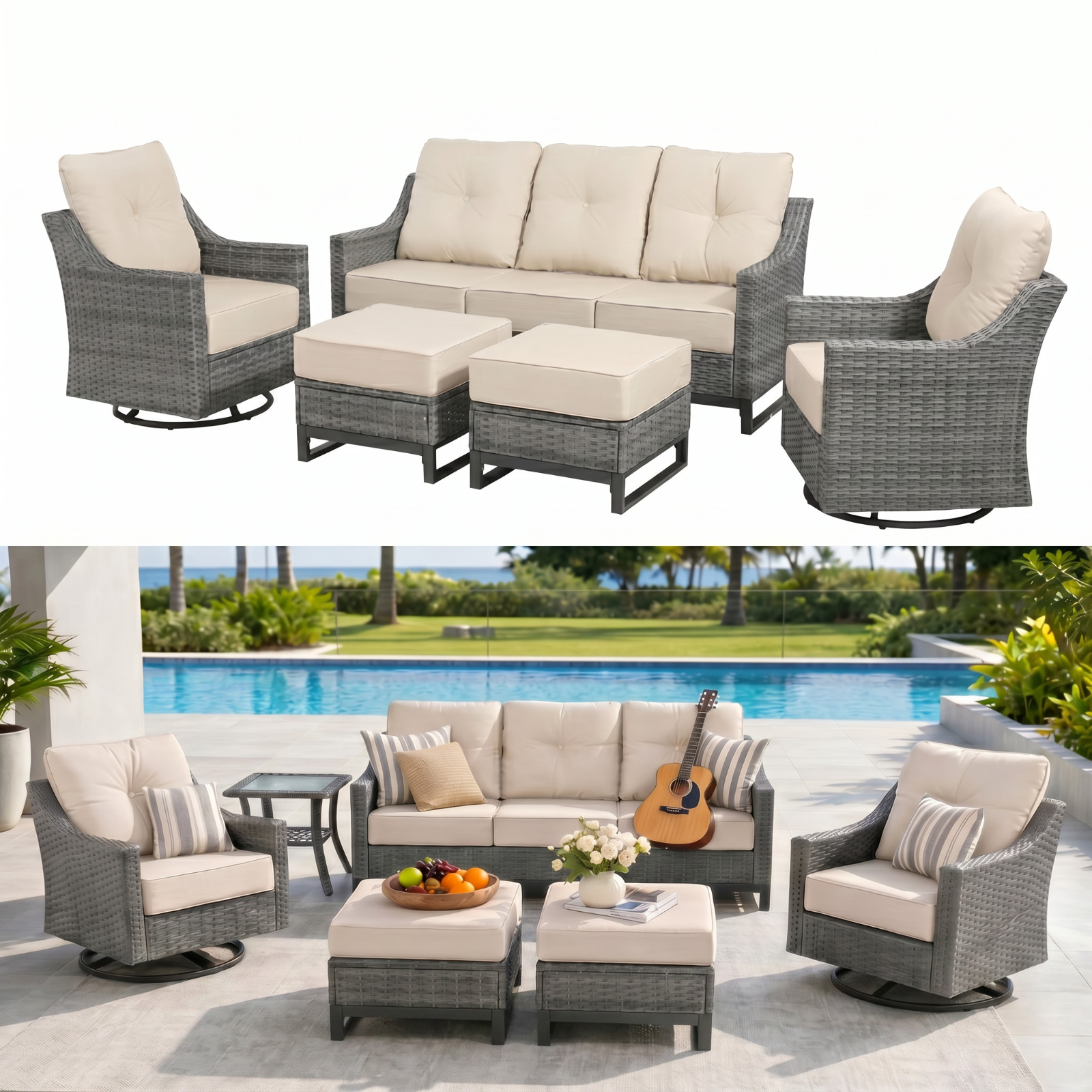 patio furniture set w/ fire table Sofa Chairs ottoman & Side Table CSA cushions