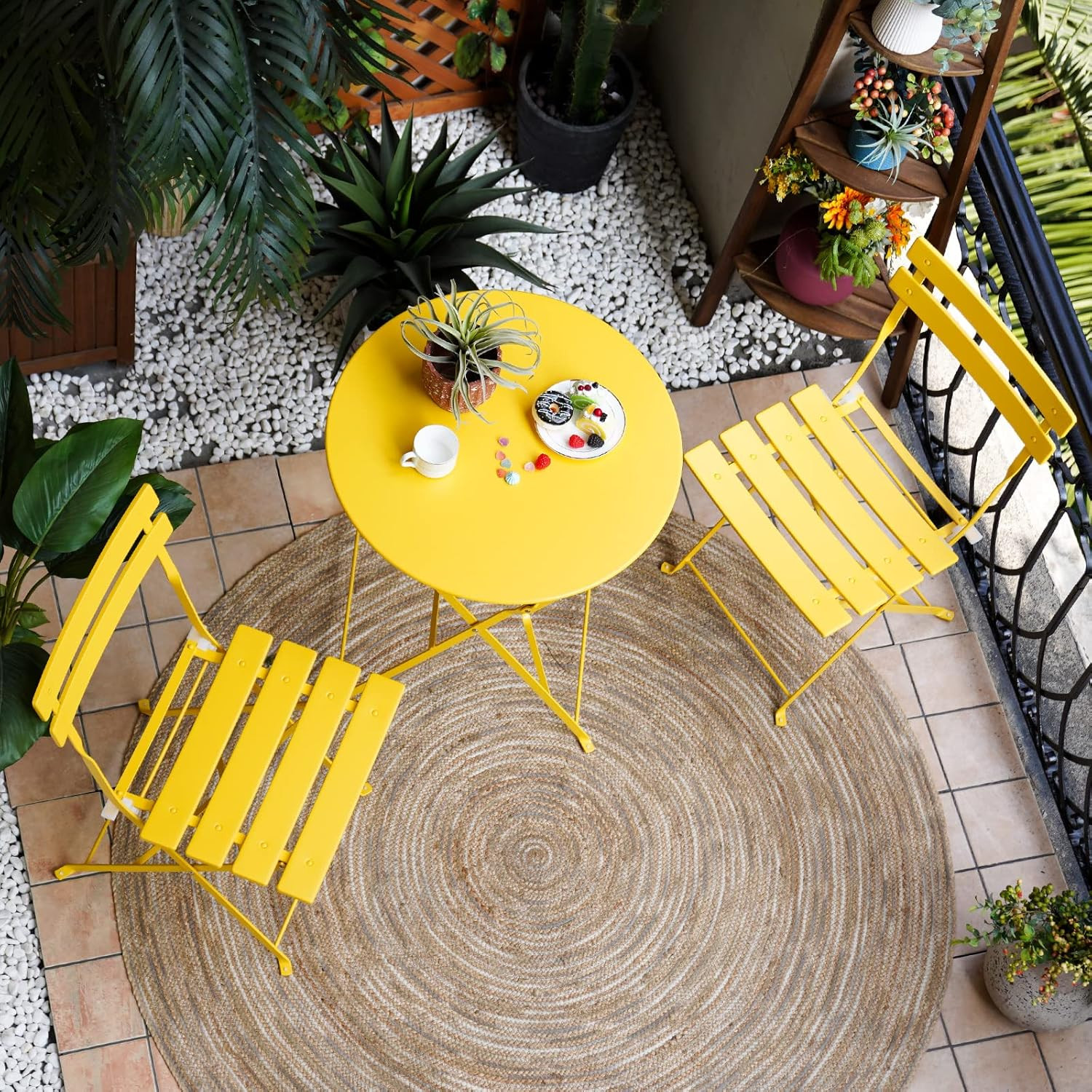 3-Piece Folding Bistro Set, 2 Chairs and 1 Table, Weather-Resistant Outdoor/Indo
