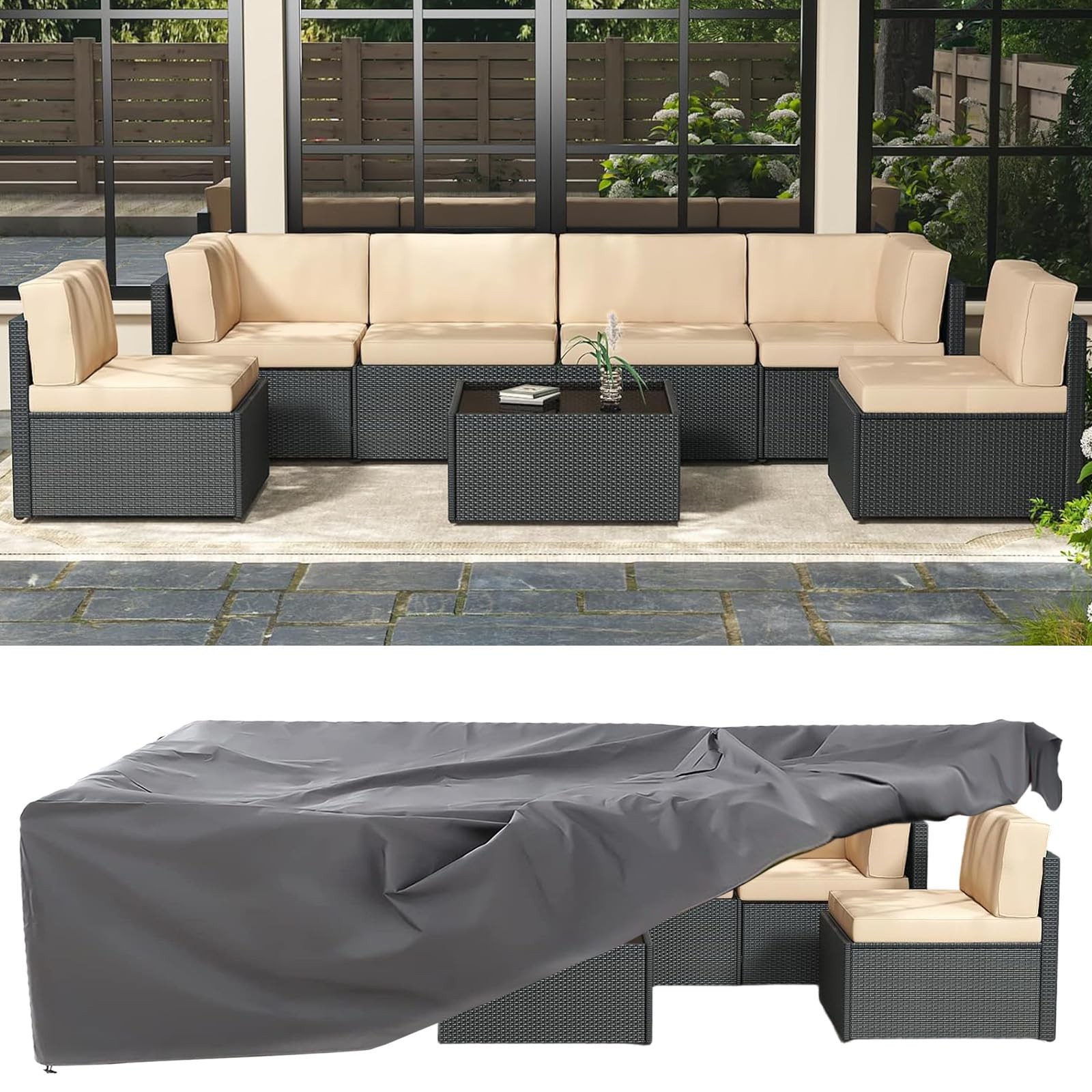 AECOJOY 7-Piece Outdoor Patio Sofa Set w/ Table & Cover, Sectional for Garden