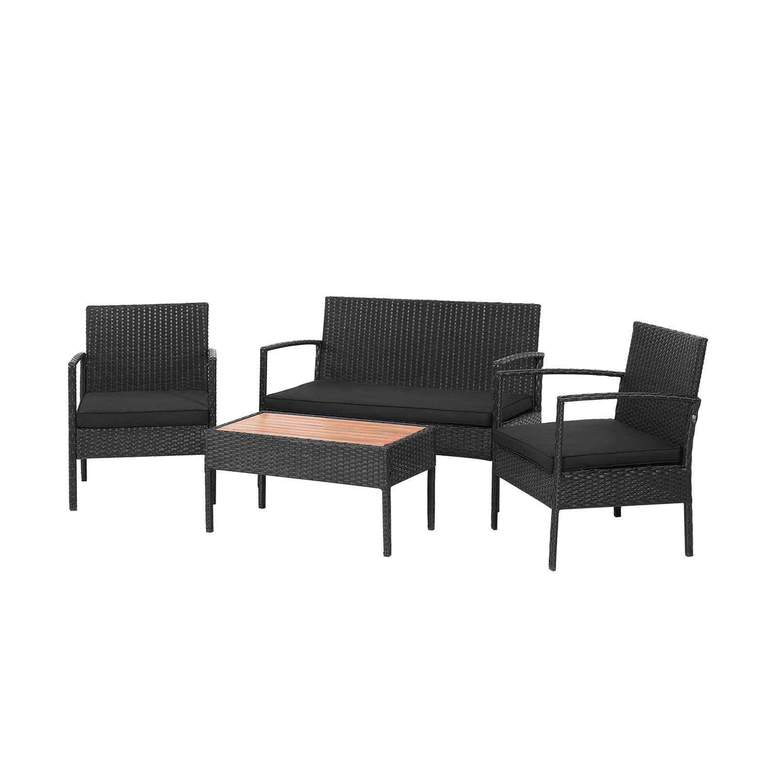 4PCS Rattan Patio Conversation Furniture Set Outdoor Sofa Set w/ Black Cushions
