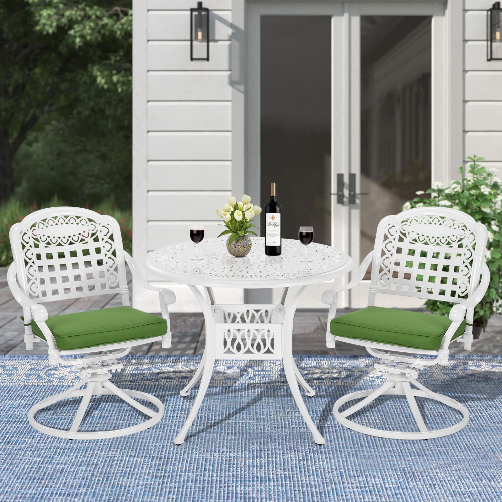 3PC Patio Bistro Set Cast Aluminum Patio Bistro Table and Chairs Set for Garden