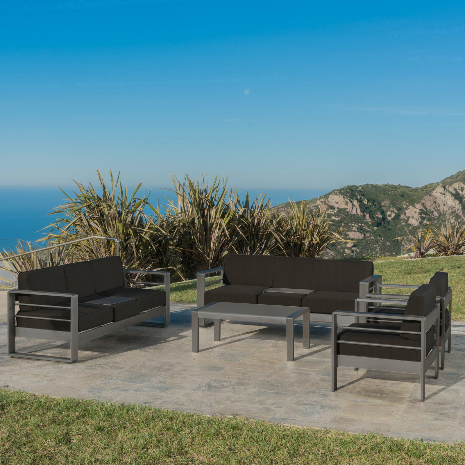 Coral Bay Outdoor Aluminum 5 Piece Chat Set with Water Resistant Cushions