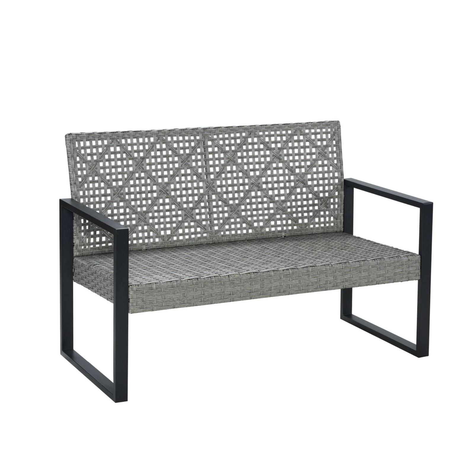 4-Piece Patio Furniture Set Rattan Acacia Wood Table Blue Cushion Outdoor Gray