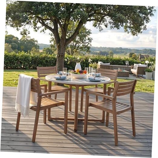 5-Piece Outdoor Dining Set for 4 People, Weather Light Brown+light Gray