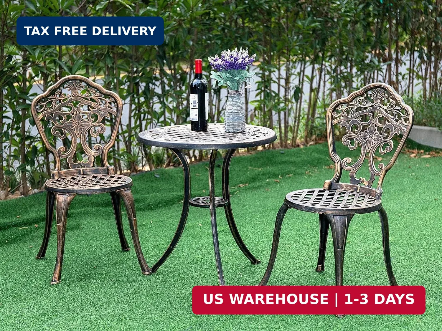 Bistro Set 3 Piece Rustproof Cast Aluminum Patio Furniture Sets 2 Chairs and 1 R
