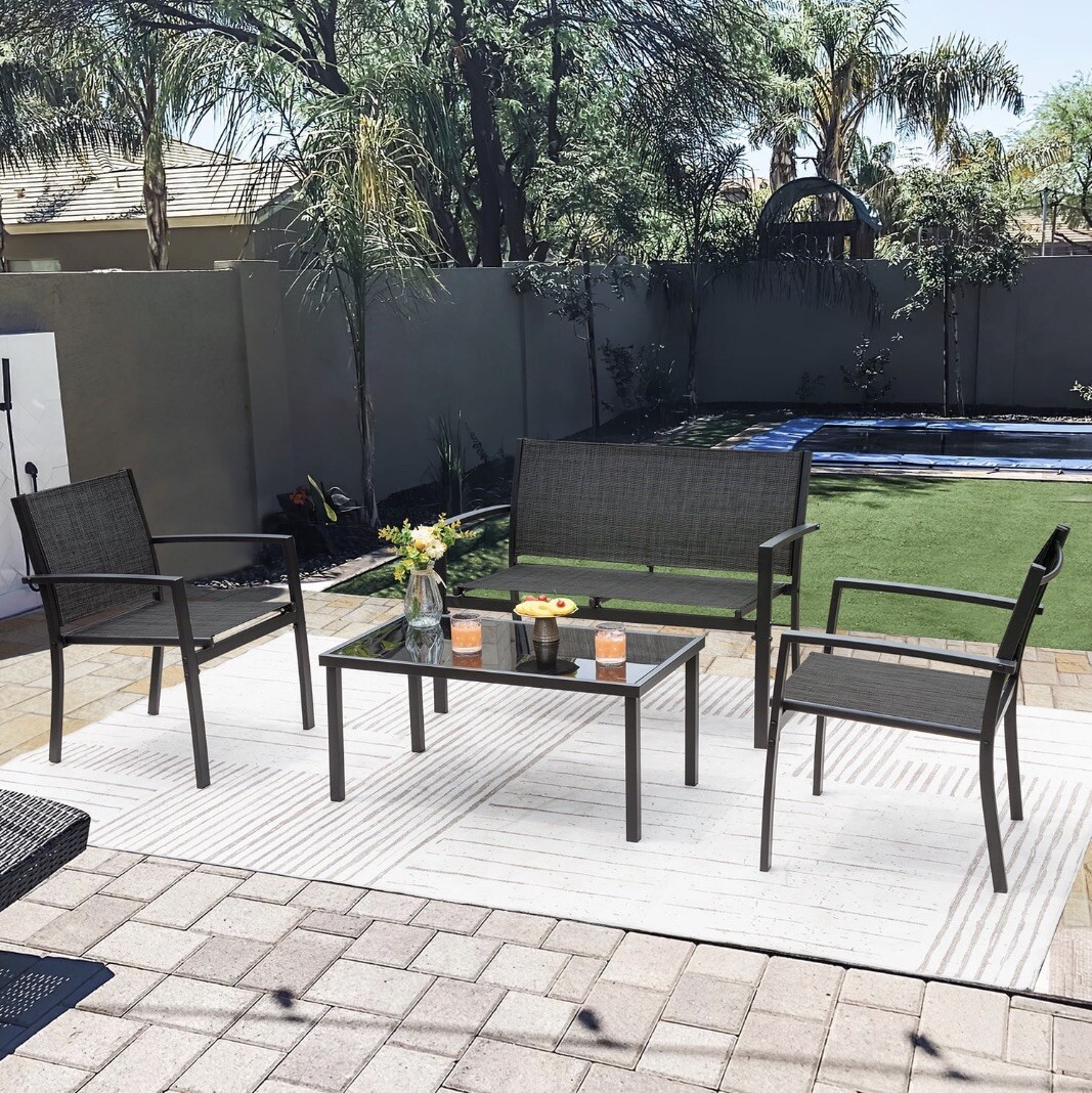 Black Devoko 4-Piece Patio Furniture Set: Stylish Outdoor Garden Conversation Se