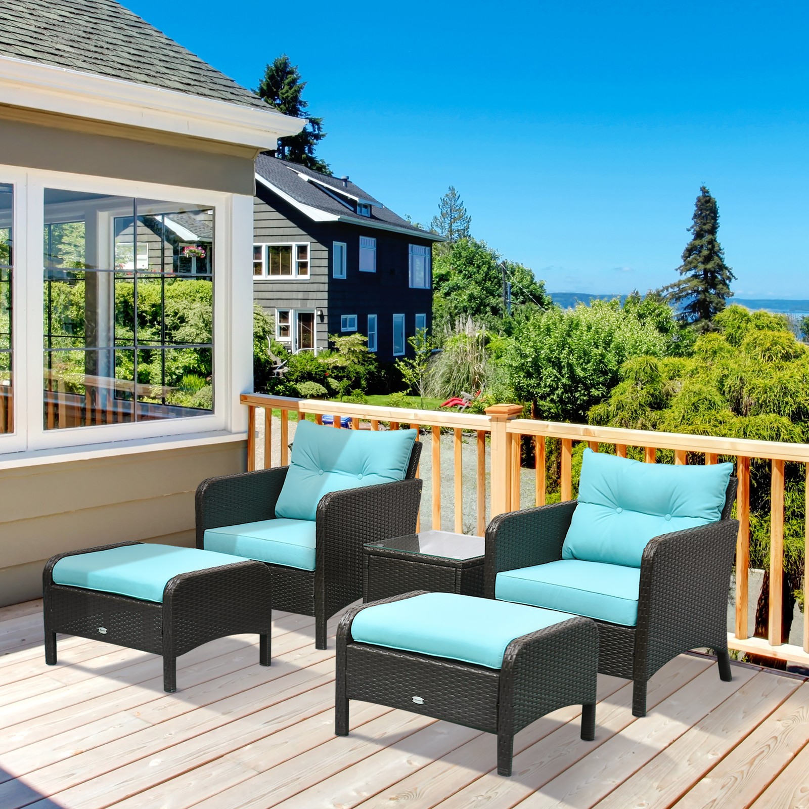 5 Pieces Lounge Chair Outdoor Patio Conversation Set with 2 Cushioned Chairs
