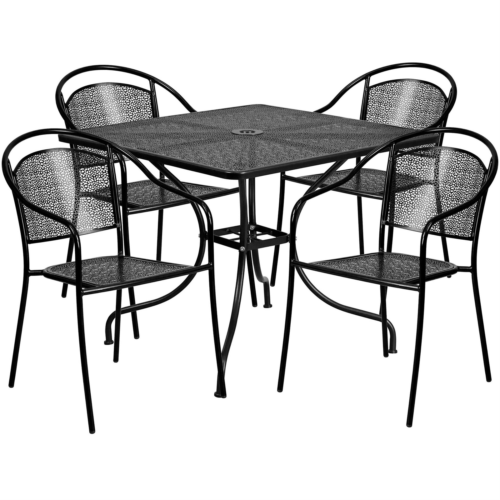 Bowery Hill 5 Piece 36″ Square Steel Flower Print Patio Dining Set in Black
