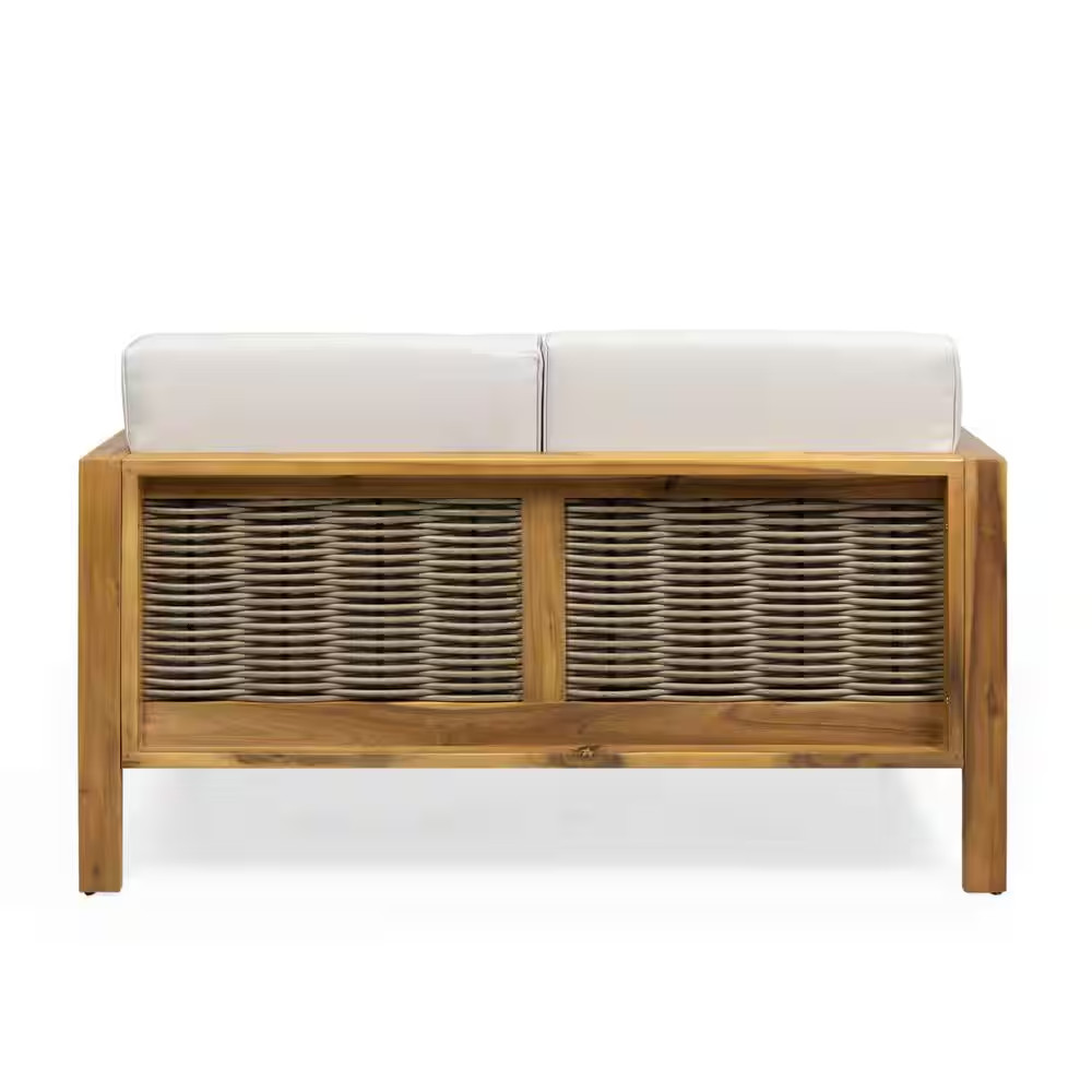 Randal Teak Acacia Wood and Mixed Brown Wicker Outdoor Patio Loveseat and Coffee