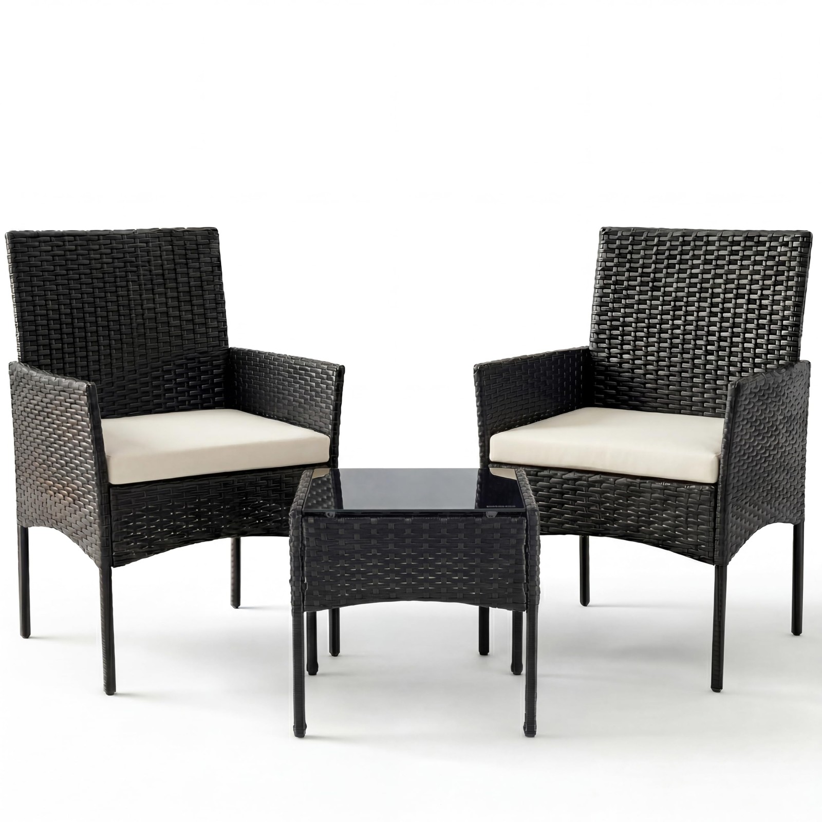 3 Piece Patio Furniture Set, All-Weather Outdoor Wicker Bistro Set with Remov…