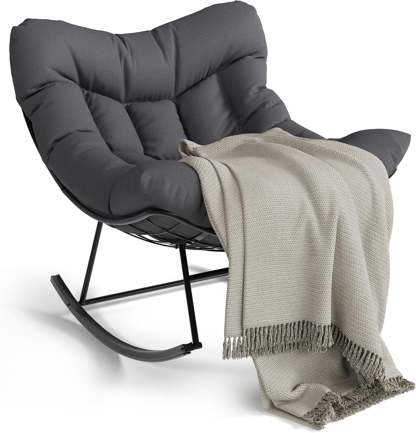 Comfortable Metal Rocking Chair with 6” Cushion, Indoor/Outdoor, 350 Lbs Capaci
