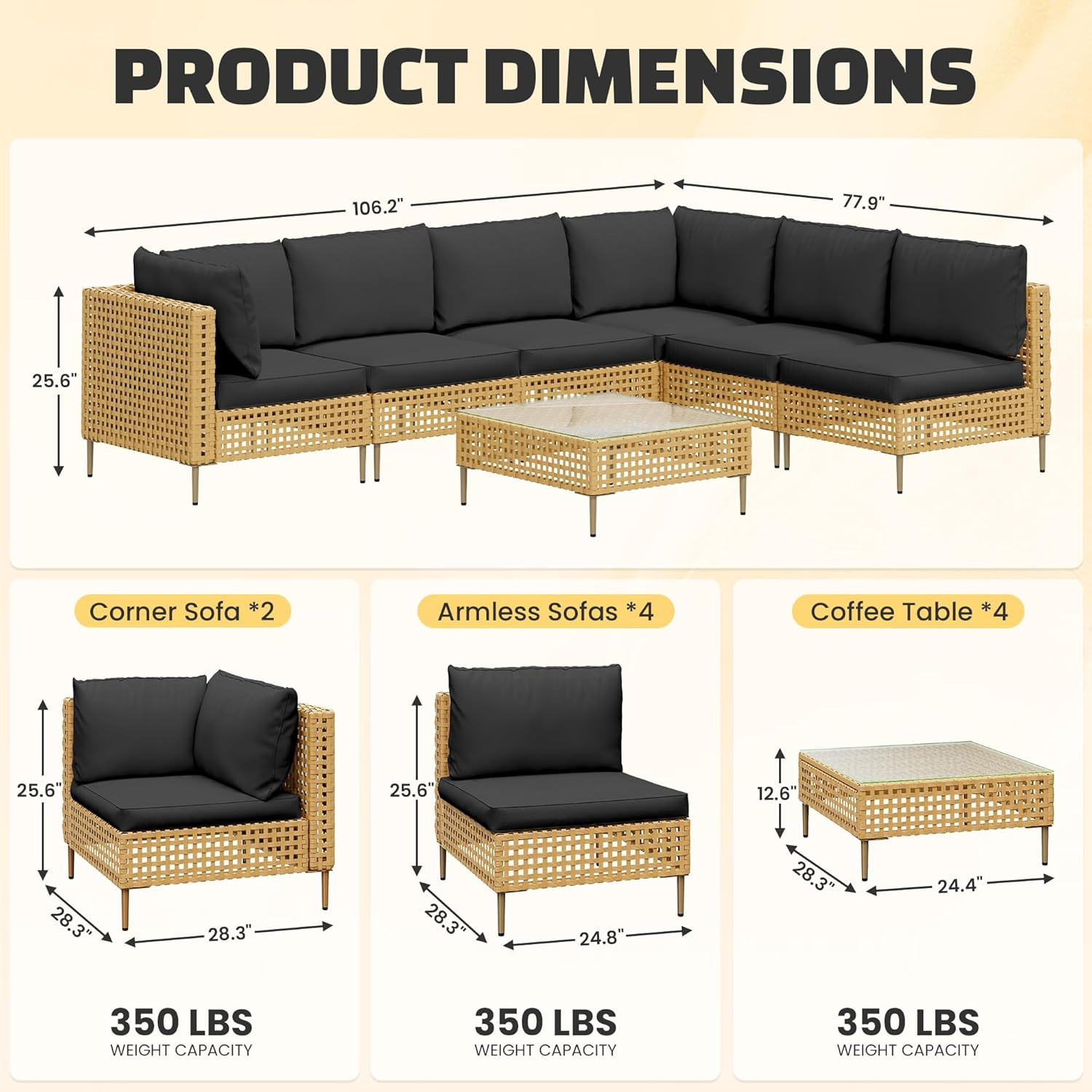 7-Piece Wicker Outdoor Patio Furniture Set, Outdoor Sectional Furniture, Patio S