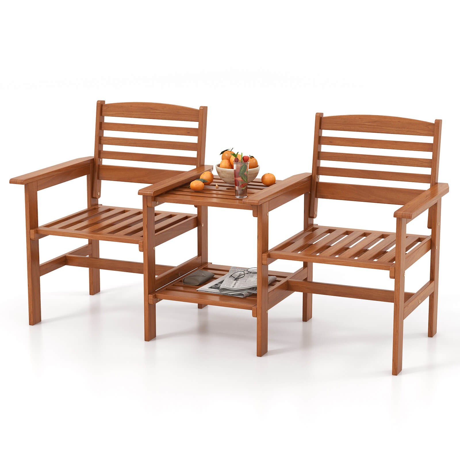 Outdoor Patio Loveseat w/ Coffee Table and Umbrella Hole for Garden Poolside