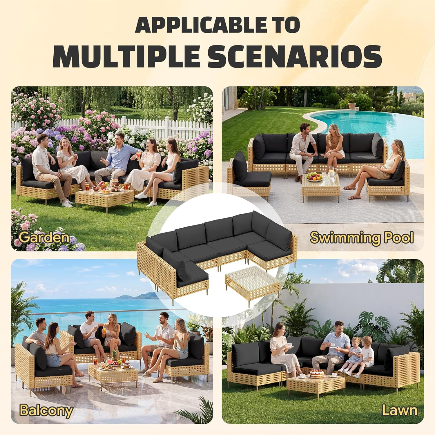 7-Piece Wicker Outdoor Patio Furniture Set, Outdoor Sectional Furniture, Patio S