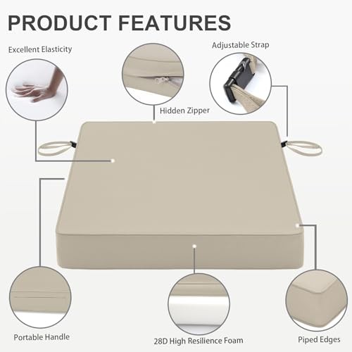 Patio Chair Cushionsch Waterproof Outdoor Seat Cushions 19 x 19 x 3 In Beige
