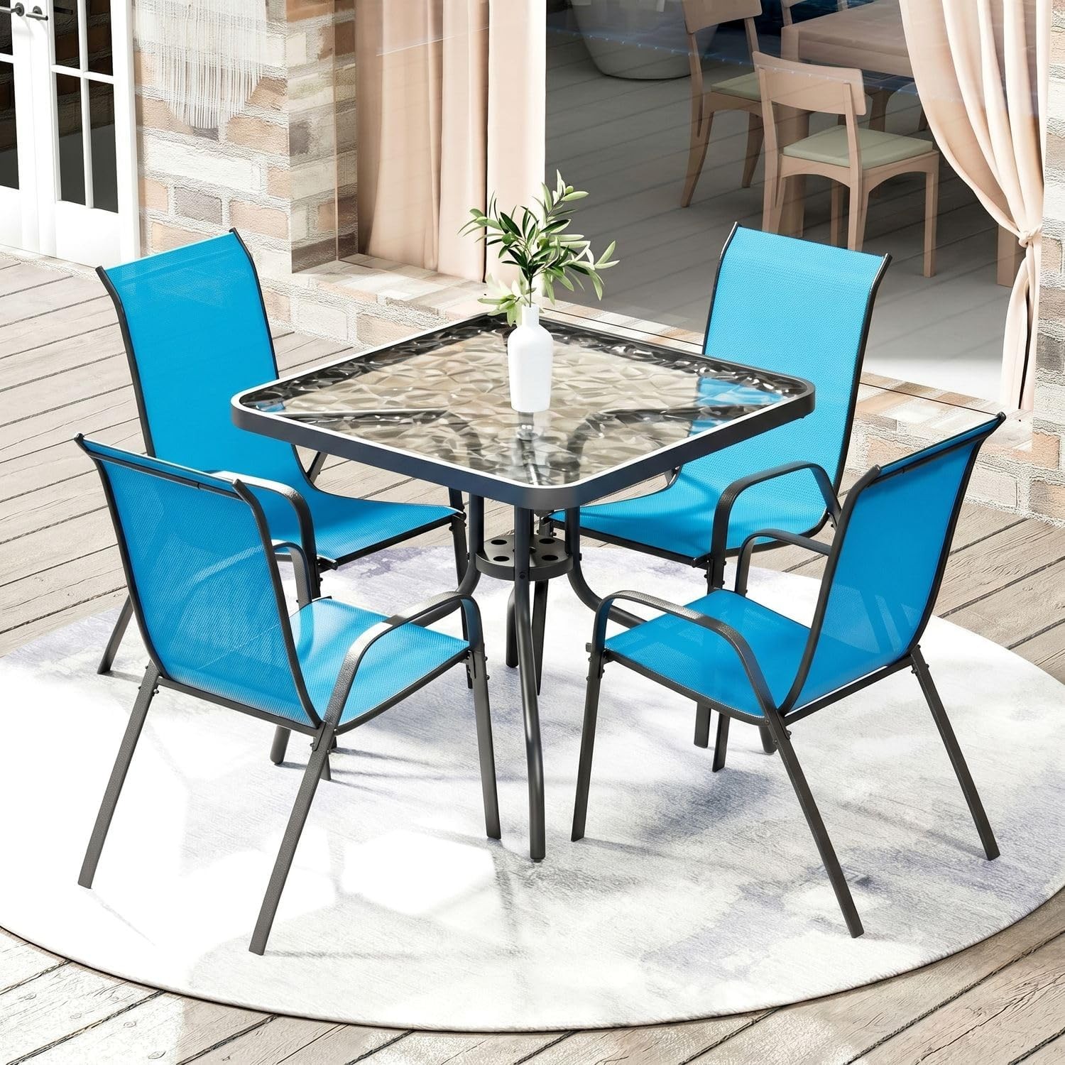 5 Piece Outdoor Patio Dining Set Umbrella not Included Porch Furniture W/ 4