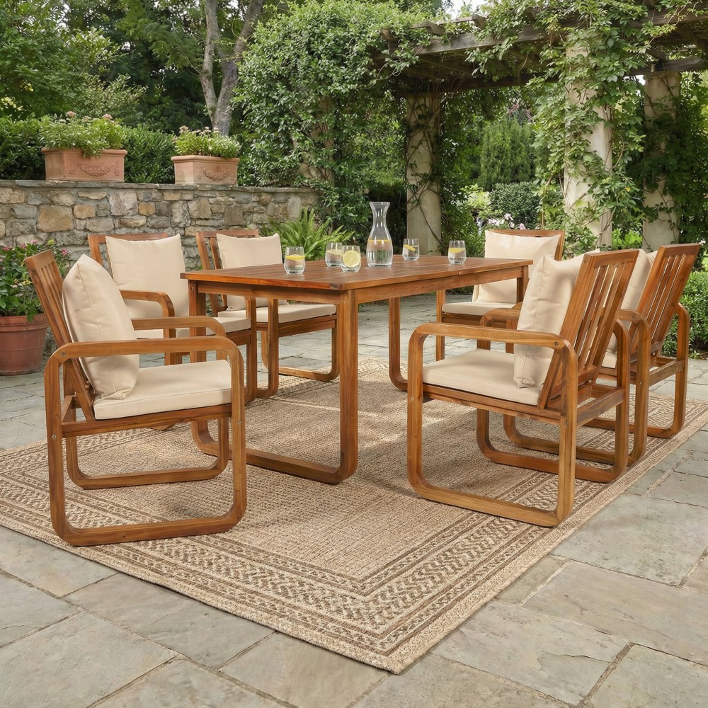 7-Piece Acacia Wood Patio Dining Set w/ Removable Cushions