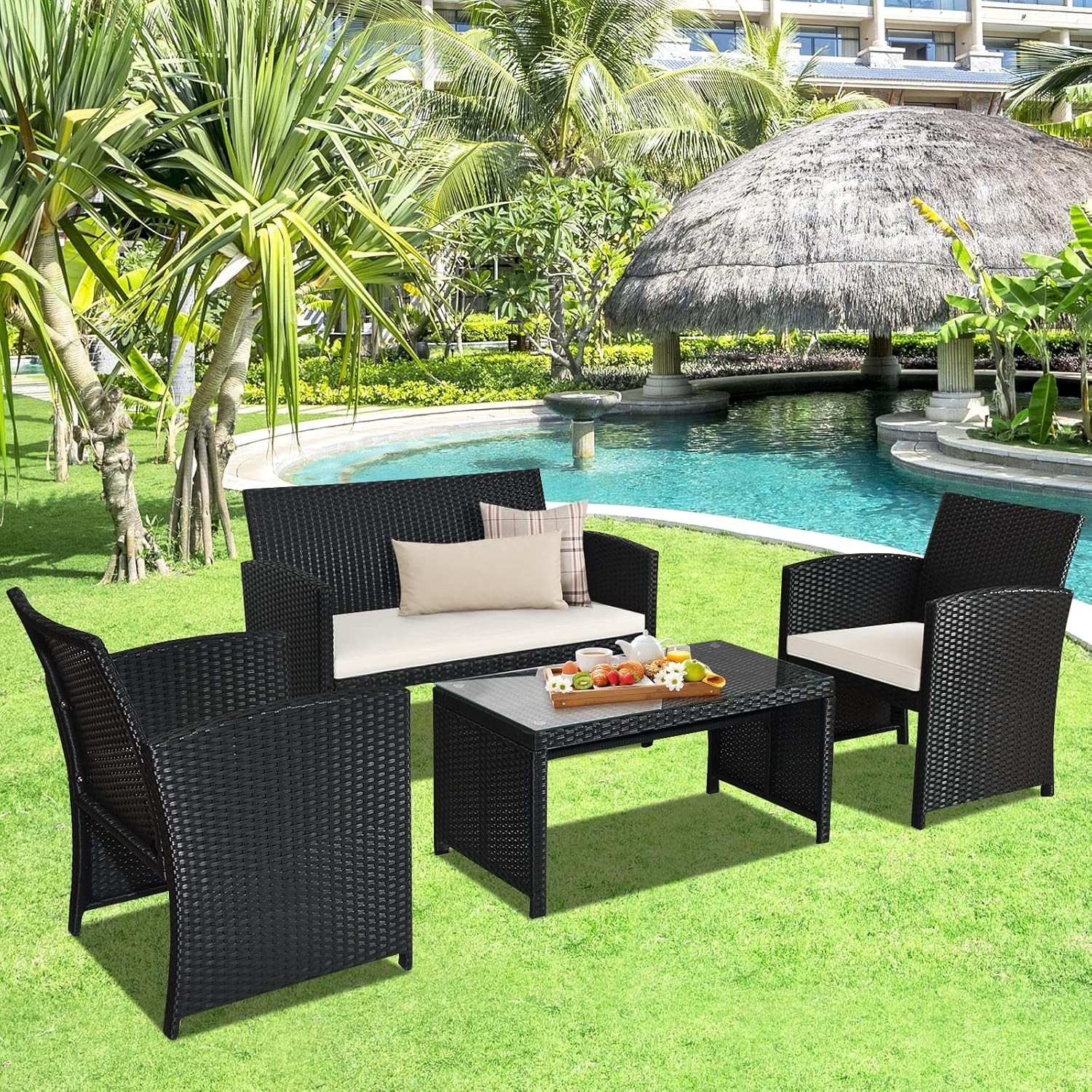 Stylish 4-Piece Patio Sofa Set with UV-Resistant Cushions – Perfect for Gardens